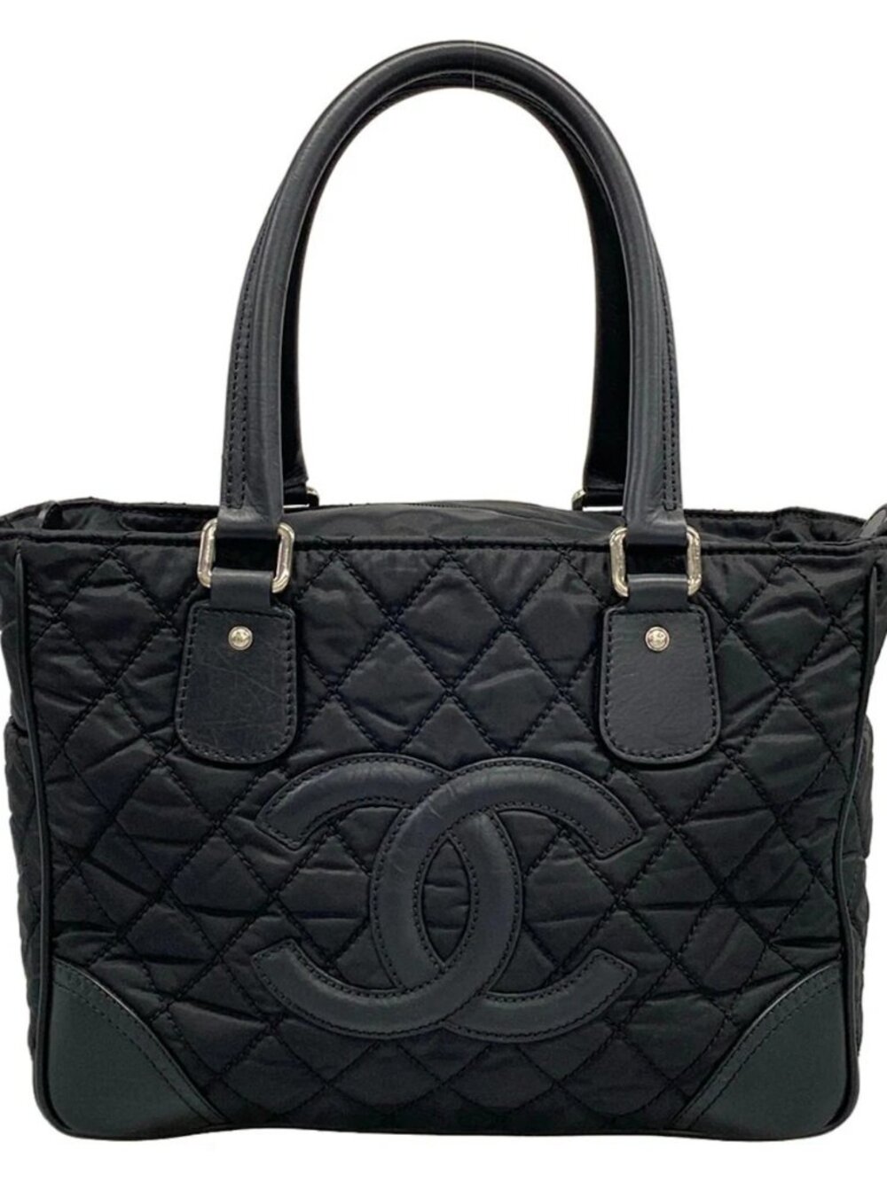 CHANEL Paris New York Line Tote A33100 Black Nylon Leather Tote Bag